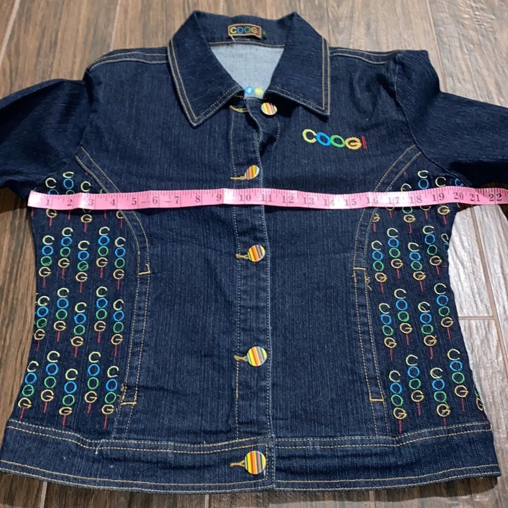 Coogi dark denim colorful jacket logo print